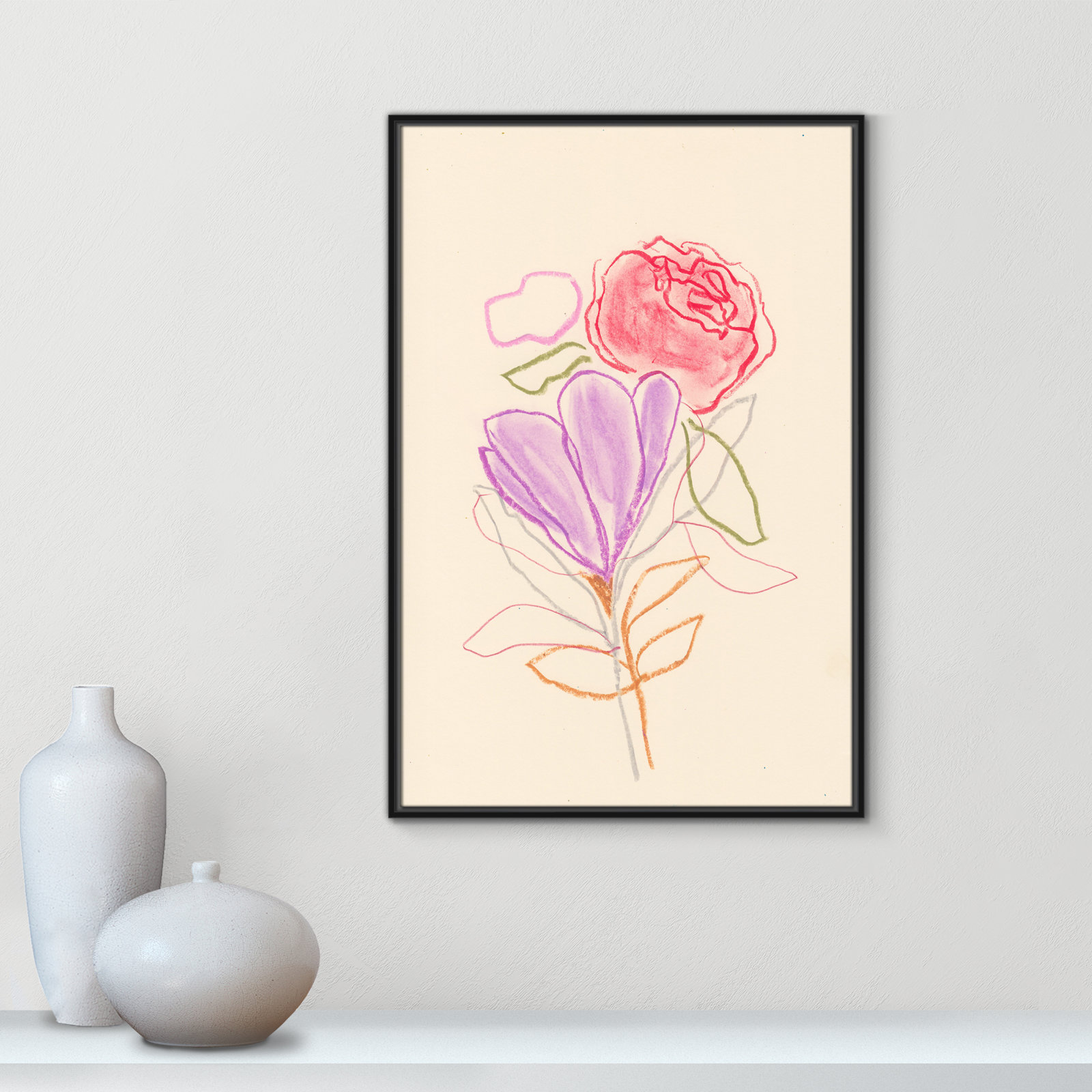 Simple Floral "Simple Floral III" Print, Black Floater Framed Canvas, No Mat, 37.5" H x 25.5" W x 2" D