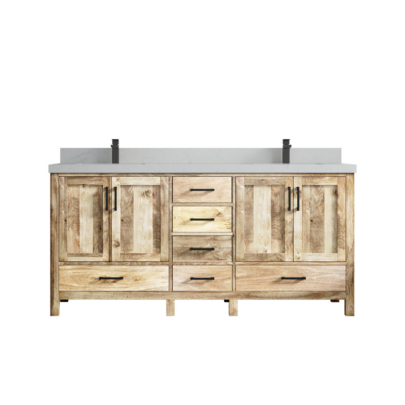 Ensemble de meuble-lavabo double 72 po Malibu, Quartz de Carrare, Blanc délavé
