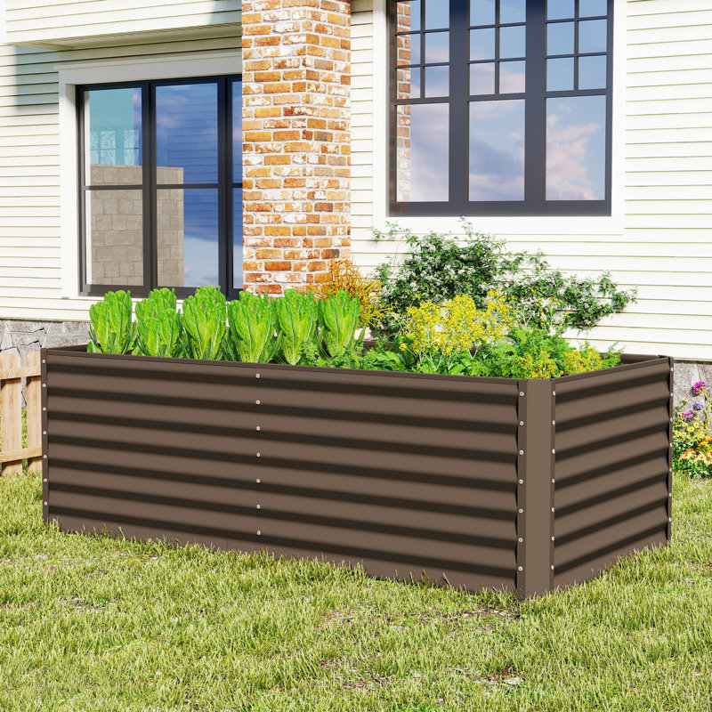 Sacia Metal Outdoor Raised Garden Bed, 23.62" H x 70.87" W x 35.43" D, Brown