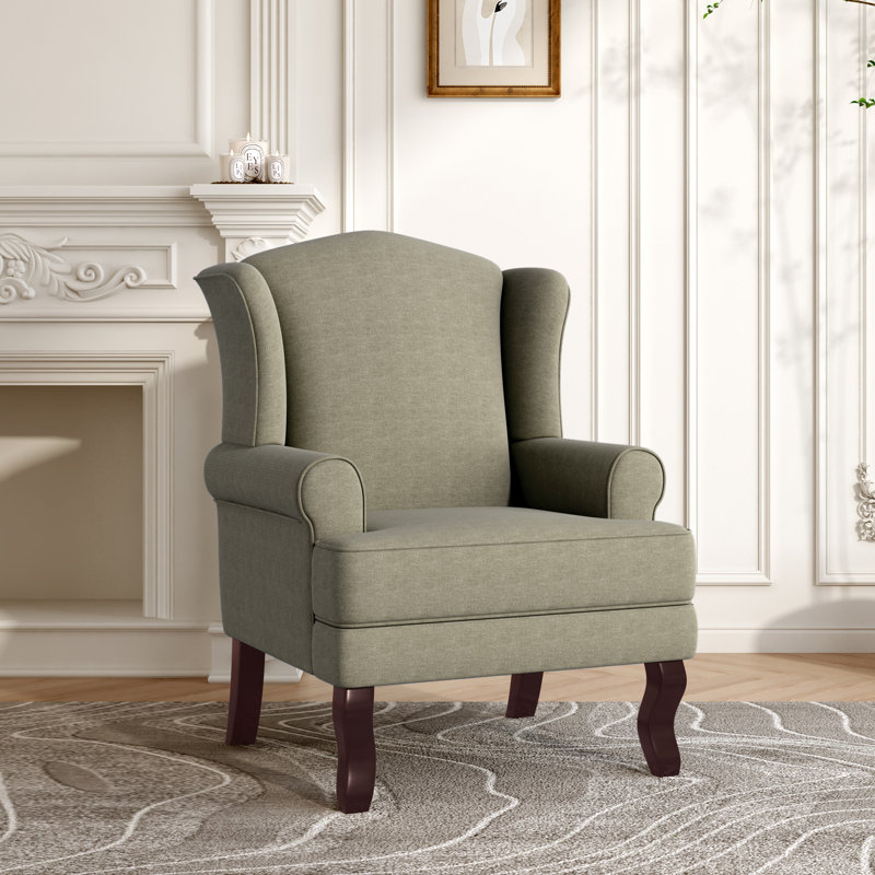 Dokun Berio 79 Cm Wide Linen Wingback Chair, Light Camel Linen