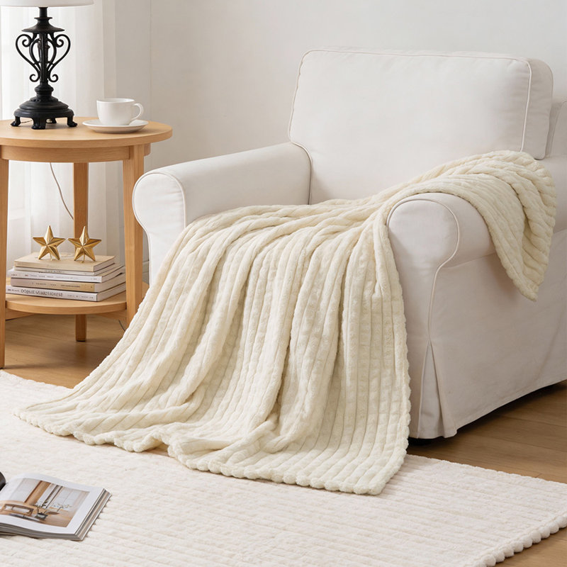 Machine Tufted Throw Blanket, Checkered, 200cm x 150cm, Beige