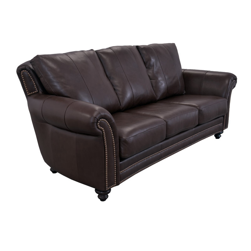 Stephie 90" Genuine Leather Rolled Arm Sofa, Brompton Espresso Genuine Leather