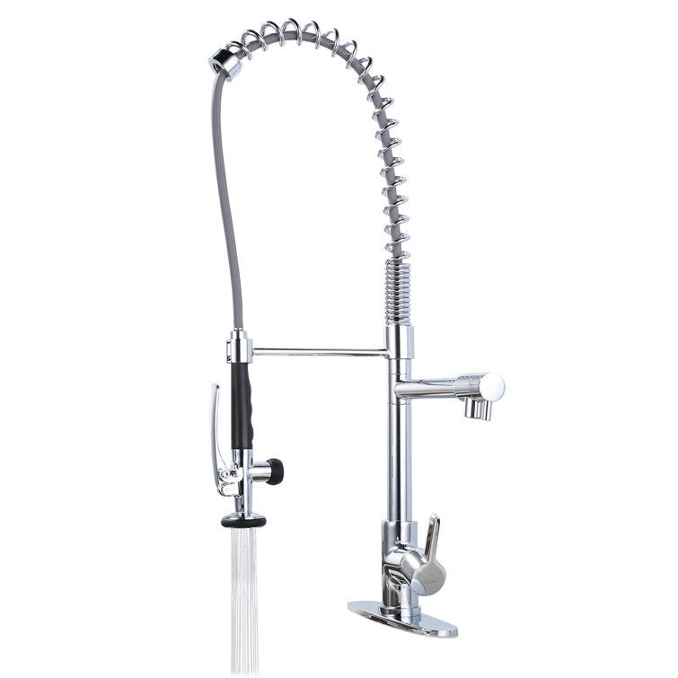 Spring Pull Down Single Handle Kitchen Faucet with Deck Plate and Handles