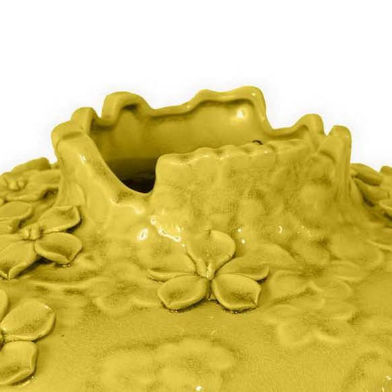 Vase Remi, céramique décorative avec motifs floraux turquoise 12 po, Jaune