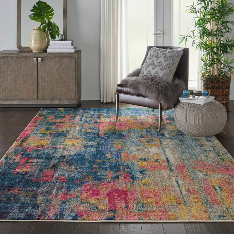Blue Rug, Stain Resistant Graphics Rug With 6Mm Thickness, Abstract Rug For Bedroom, & Dining Room, Rectangle 66 x 114cm