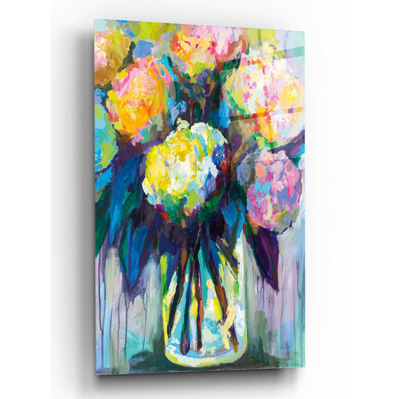 Red Barrel Studio «Full of Hydrangeas» par Jeanette Vertentes, art mural en verre acrylique, 24 po x 36 po