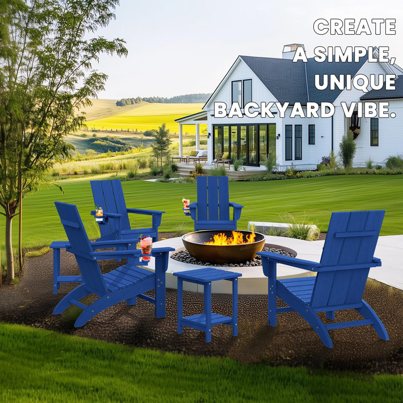 Adirondack Chair with Cup Holder, Navy Blue
