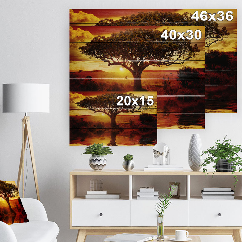 «Lonely Tree in African Sunset», impression, H 30 po x l 40 po x P 1,5 po, Bois