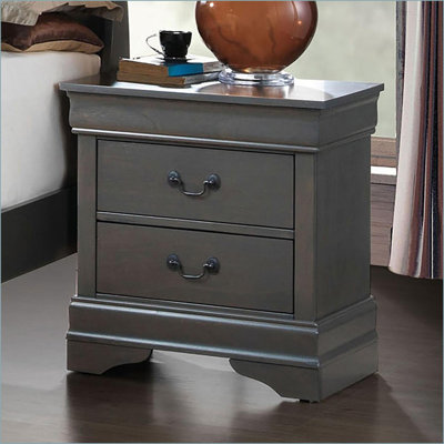 Transitional Gray Solid Wood Nightstand with Drawer & Brass Pulls