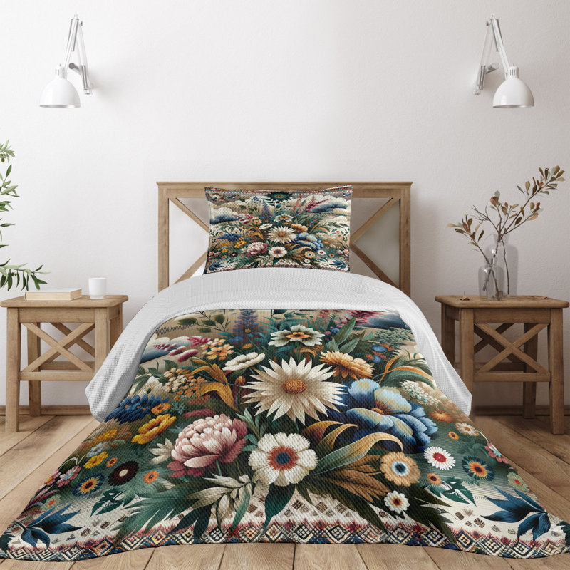 Polyester Floral Coverlet, Twin Coverlet + 1 Standard Shams