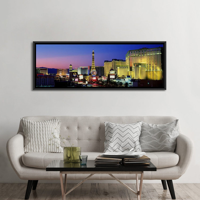 Panoramic The Strip at Dusk, Las Vegas, Nevada, États-Unis - reproduction de photo sur toile tendue, Cadre noir