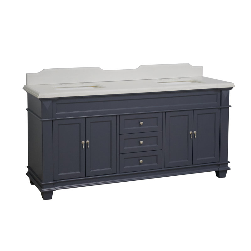 Ensemble de meuble-lavabo double 72 po Ensa, Gris marine, Quartz