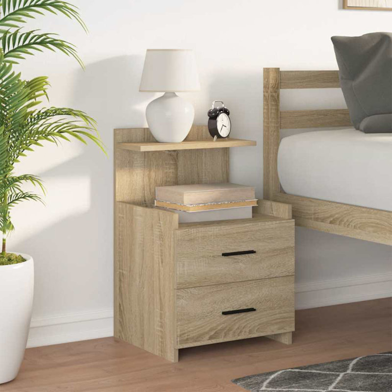 Bedside Cabinet With 2 Drawers 40X36.5X62 Cm, Concrete Grey, 1