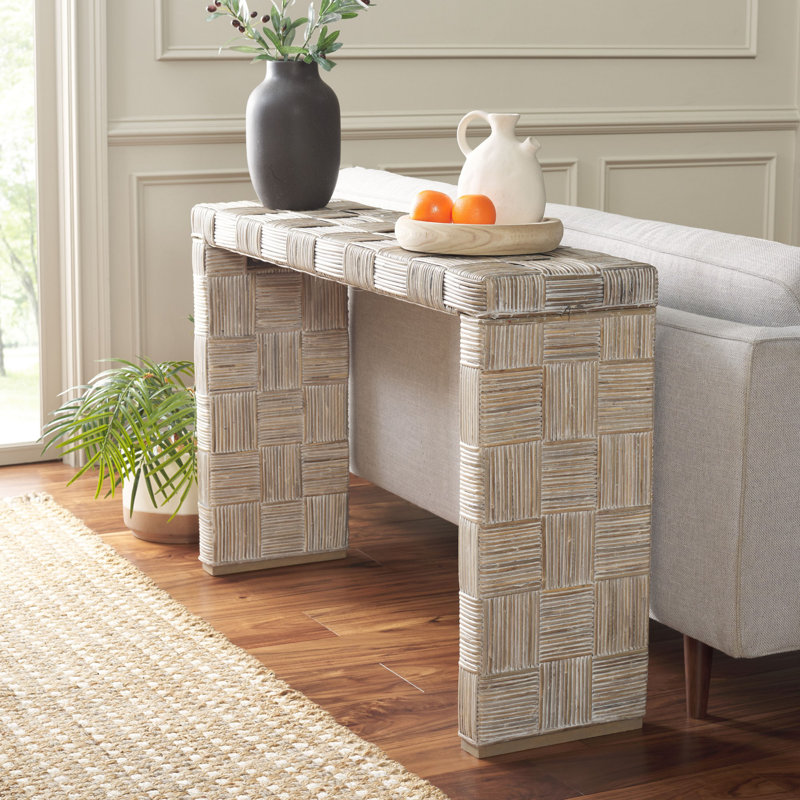 Console en bois massif 53,14 po Leominster, Blanc délavé