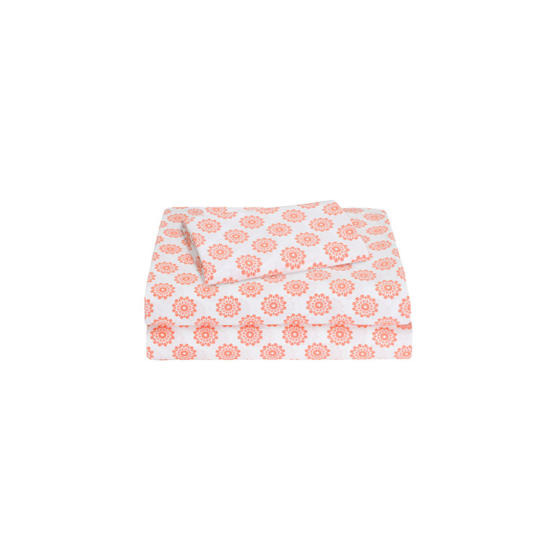 Ensemble de draps 100% coton pour lit simple TG, Ensemble de draps pour lit simple TG avec 1 taie d, Corail Mandalas
