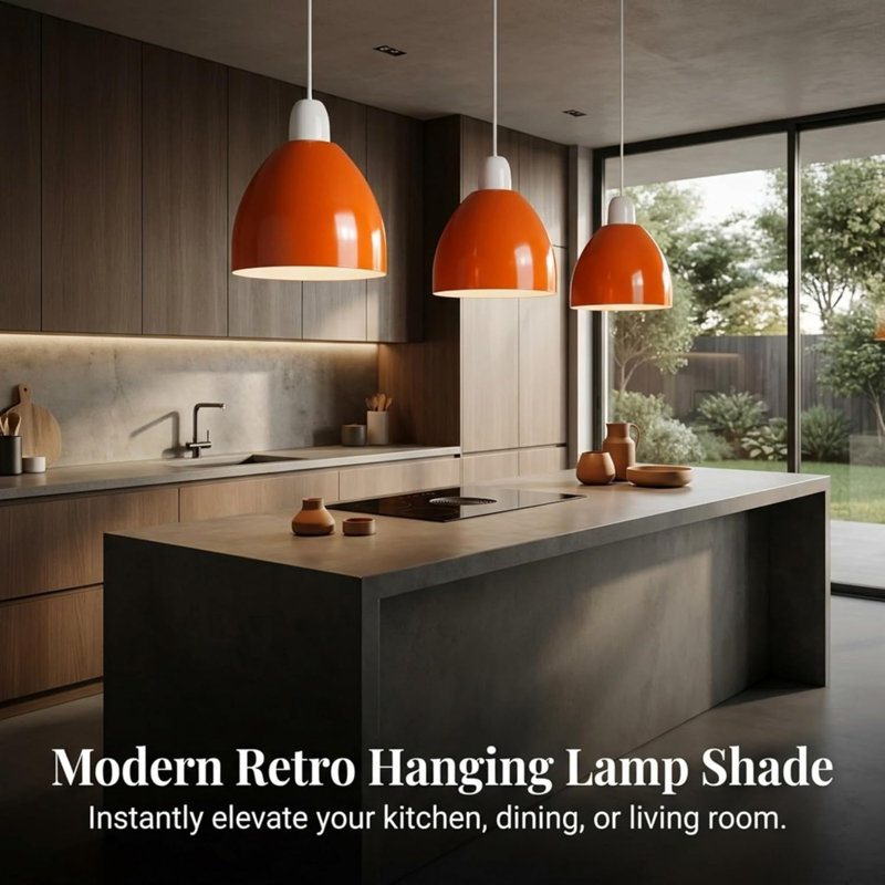 Ceiling Lampshade Easy Fit Metal 15cm Shades Pendant Light Bell Lamp Shades for Living Room, Kitchen, Bedroom, Orange