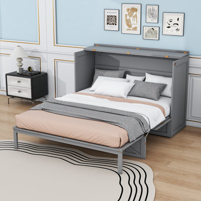 Full Wooden Murphy Bed with Large Drawers and USB Ports