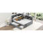 Lit plateforme double en bois gris avec lit gigogne, tête de lit tapissier et rangement - Tablettes remplies