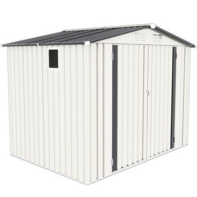 8X6 Ft Metal Shed For Garden Tools And Sports Goods, Skylight Window Illumination, Practical Elegant Tool With Pitched Roof Lockable Door, Waterproof, - Cracking, Balcony