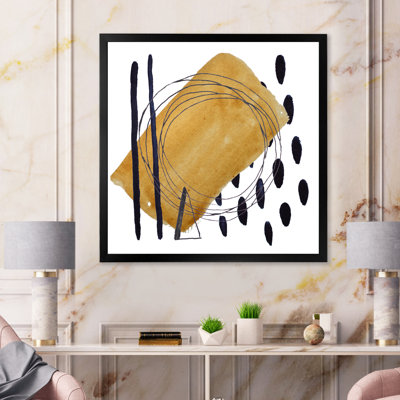 Abstrait géométrique en brun avec des pois noirs - Peinture sur toile