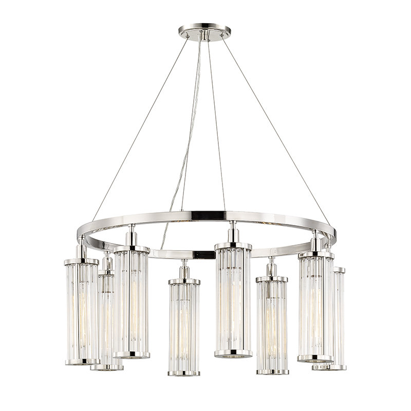 Lustre en roue de chariot à 8 lumières Marley, Nickel poli