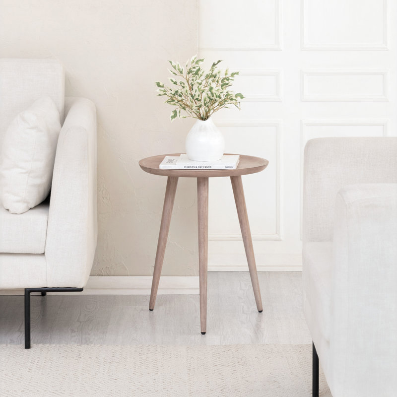 Zoey Solid Wood 3 Legs Accent Table, Greige