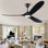 Ventilateur de plafond en bois massif à 3 pales avec lumière et télécommande