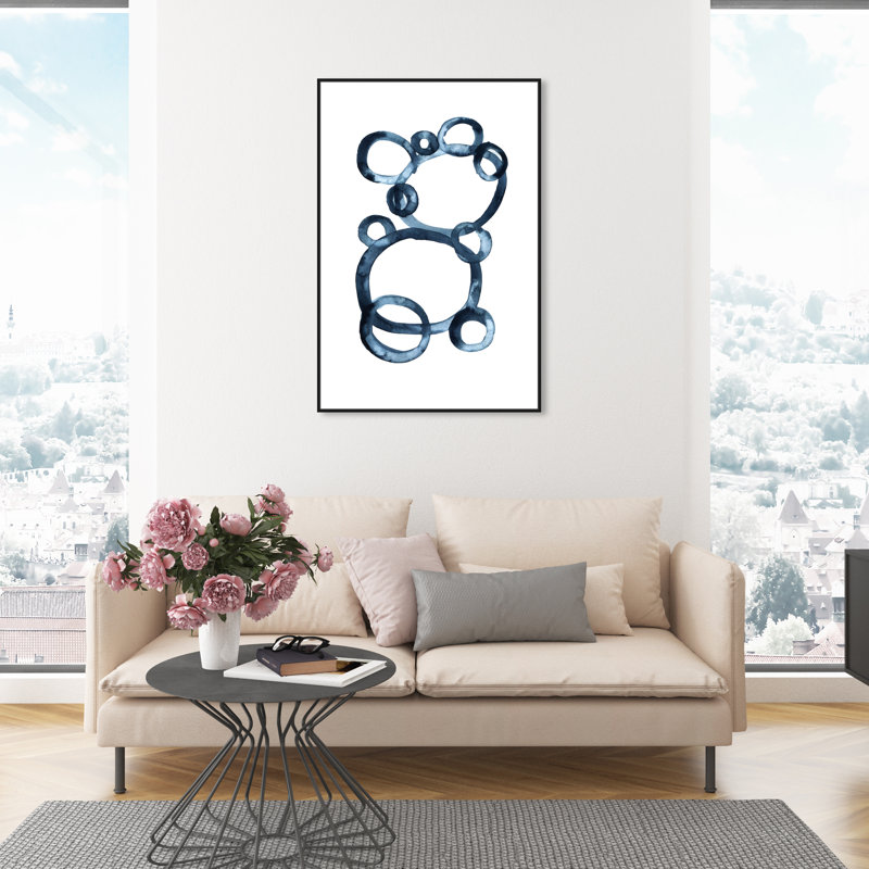 Modern Single Line Geometric Bear Print, Black Floater Framed, 46" H x 31" W