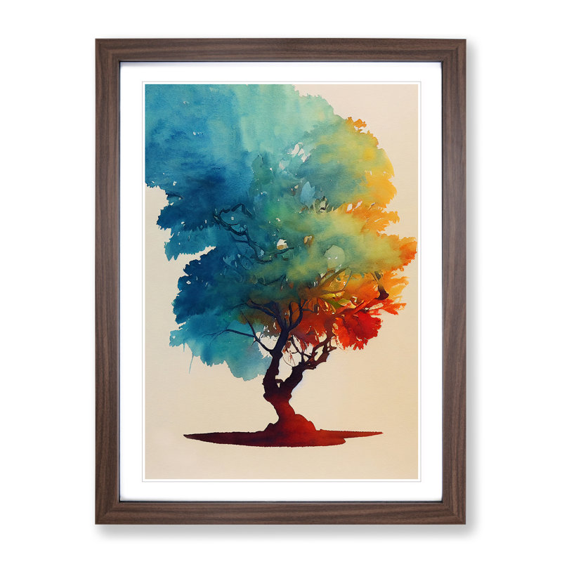 Water Paint Tree No.2 - Single Picture Frame Painting, 64cm H x 46cm W x 2cm D, Walnut
