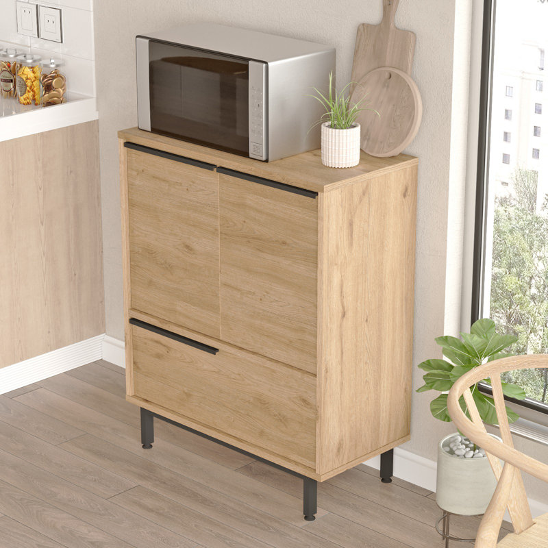 Modern Kitchen Cabinet with Metal Legs, Walnut Finish, 29.4 x 35.6 x 14.0 inches | 100% Melamine Coated Particle Board, Thickness: 0.7 inches | Stylish Storage Solution for Contemporary Homes & Industrial Spaces