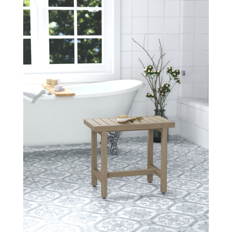 Spa Lotus Grand Estate Teak Shower Bench, Gray, 21" H x 24" W x 14" D