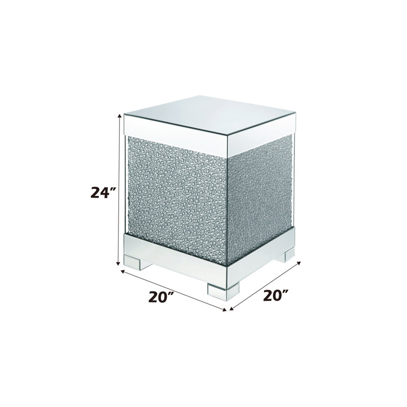Hymir Glam Square End Table with Mirrored Glass Top in Faux Round Crystals