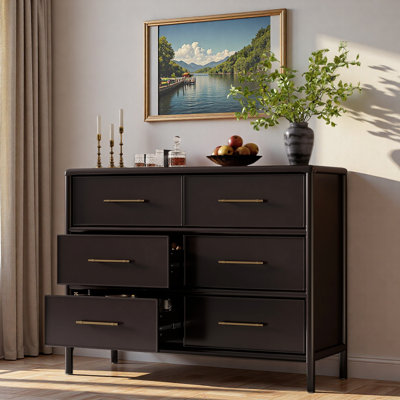 Commode avec 6 tiroirs et poignées dorées
