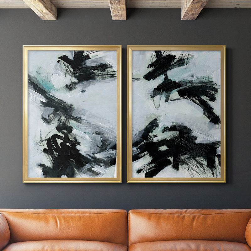 Toile encadrée de qualité supérieure Ocean courant I - prête à être accrochée, Or, H 42,5 po x l 61 po x P 1,25 po