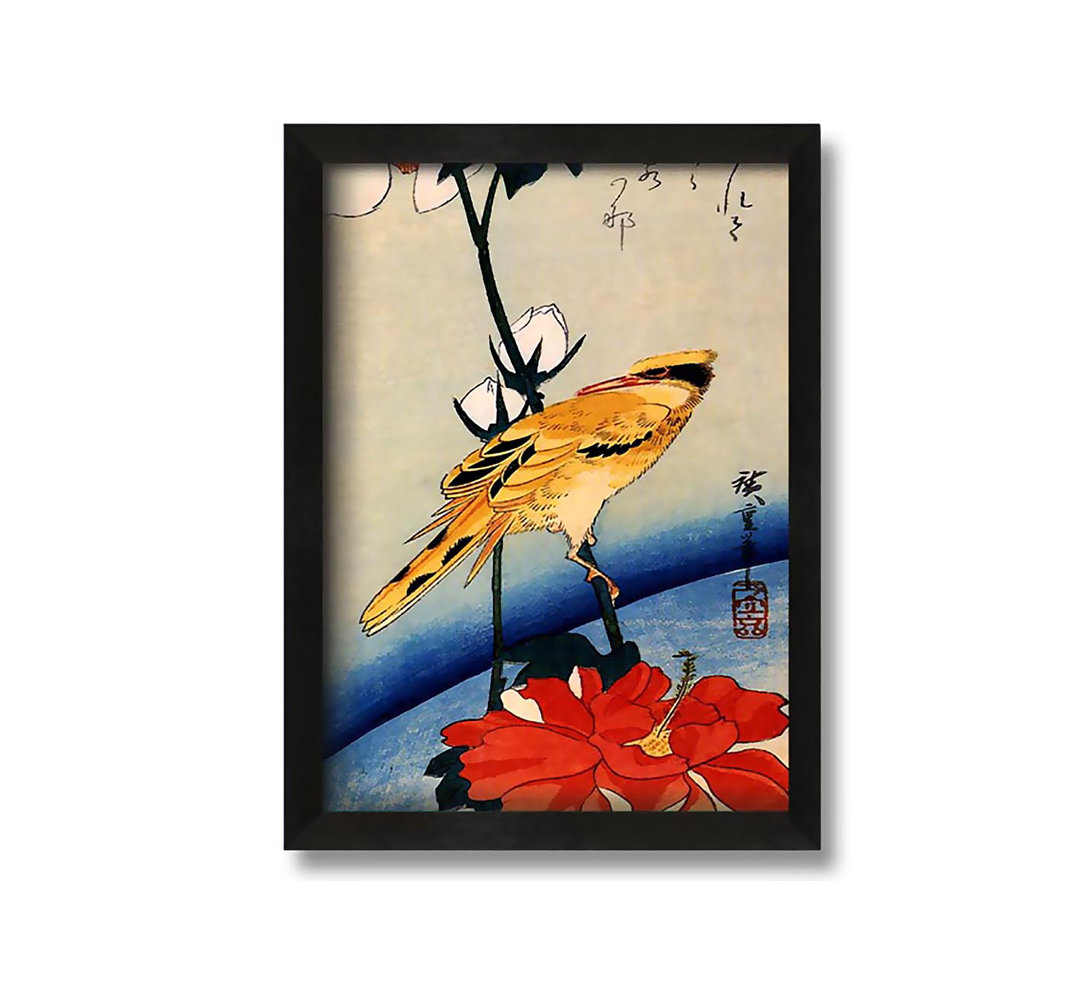 Gerahmtes Leinwandbild Golden Oriole On A Hibiscus Branch von Hiroshige