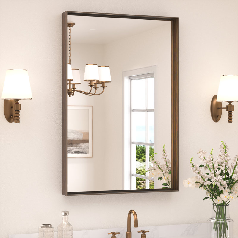 Rectangle Bathroom Vanity Mirror with Aluminum Frame and Tempered Glass, 36" x 24", Bronze
