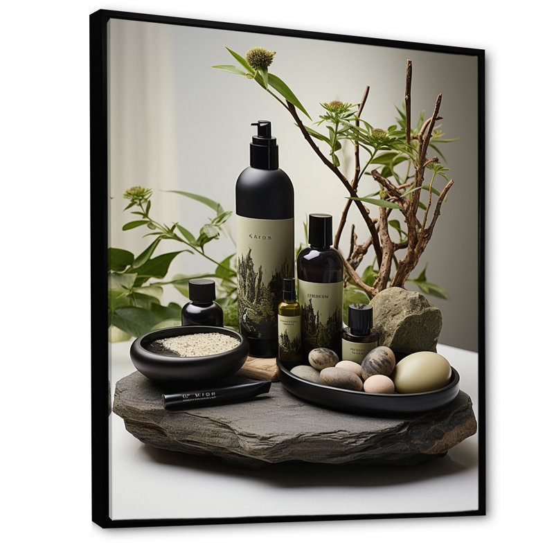 " Asian Art Toiletries Sumi I ", 44" H x 34" W x 1.5" D, Black Floater Framed