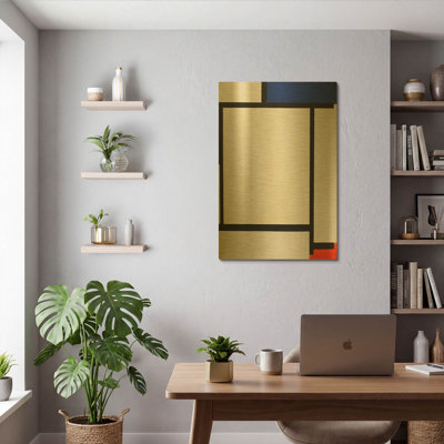 «Composition with Blue, Black, Yellow, and Red» par Piet Mondrian, art mural en métal doré, 24 po x 36 po