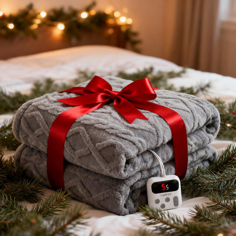 Striped Heated Blanket, Full, Grey