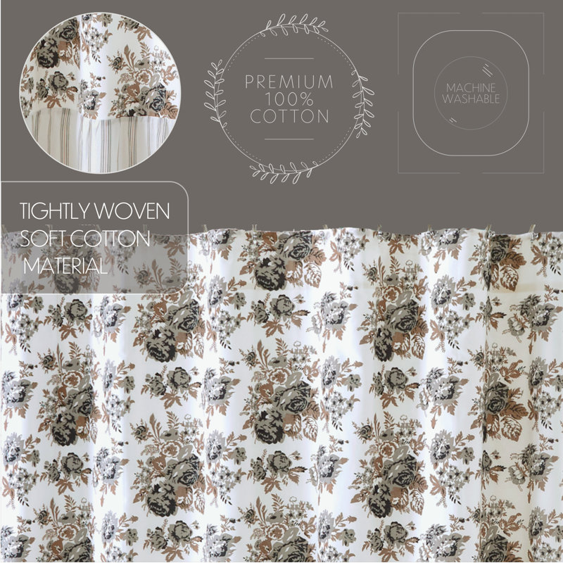 Annie Portabella Brown Floral Ruffled Farmhouse Shower Curtain 72x72