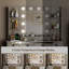Ensemble de coiffeuse moderne avec miroir Guram avec miroir, dix ampoules et lumière réglable Dazzle, 7 tiroirs et tabouret, prise de courant USB-1256178024-1269763889