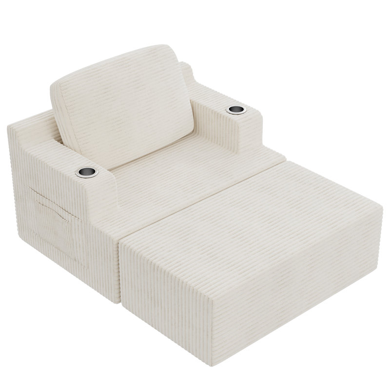 Canapé 48 po à accoudoirs à compression simple 48 po avec repose-pieds, Beige