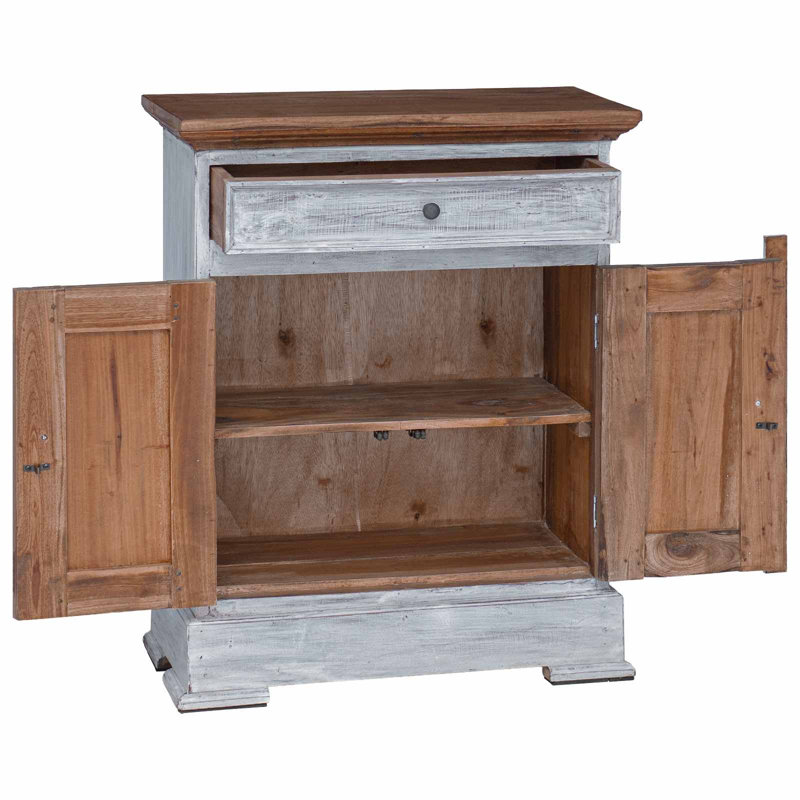 Solid Wood Rectangle Accent Cabinet, Brown/White