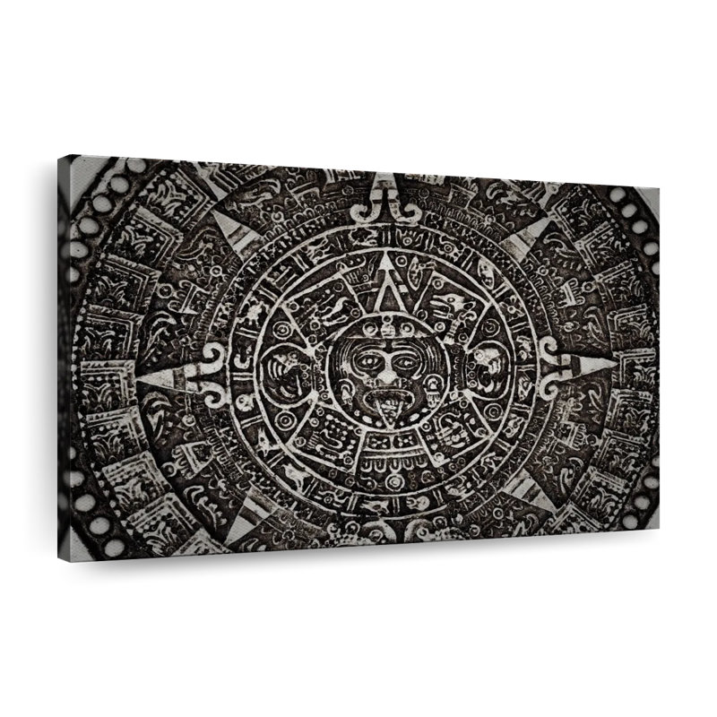 Calendrier noir maya, reproduction sur toile, H 24 po x l 36 po x P 1,25 po