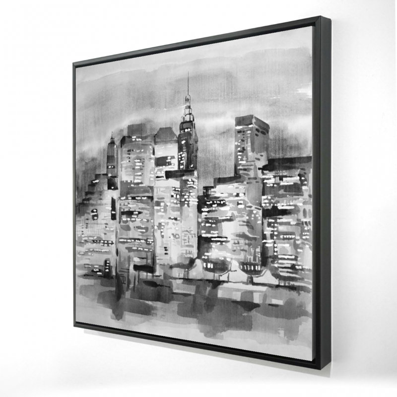 Toile de paysage urbain aquarelle - décor de cadre de bâtiment gris