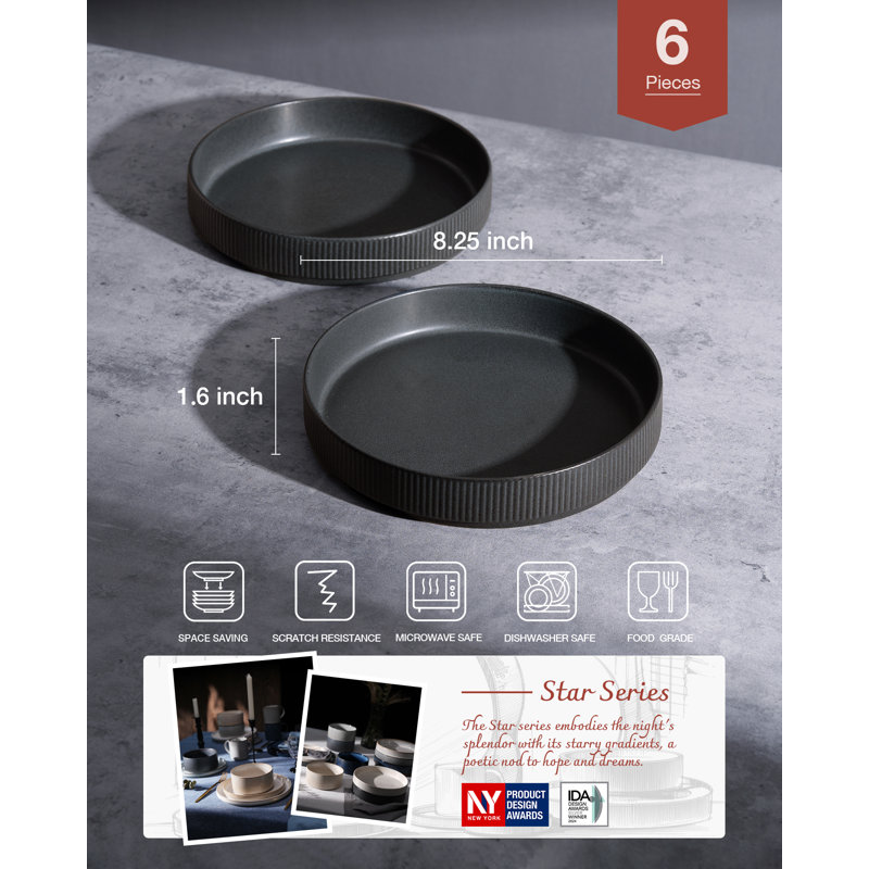 Stoneware Pasta Bowl Set (Set of 6), Matte DarkCharcoal