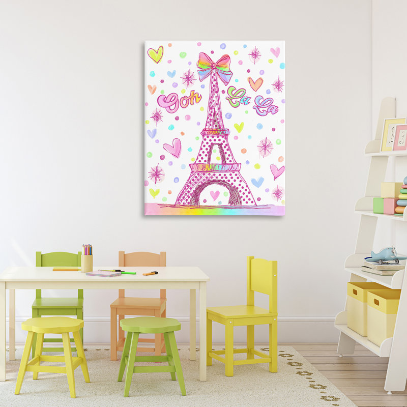 Toile de la Tour Eiffel aux pastels vifs, design par Jess Stempel, H 40 po x l 30 po