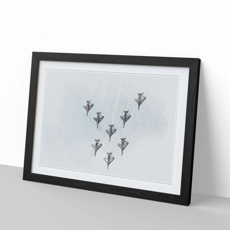 Plane Aerobatics - Framed Print, 60cm H x 91cm W x 2cm D, Black