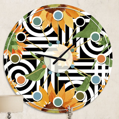 Retro Floral Botanical II - horloge murale moderne Mid-Century