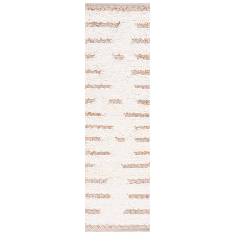 Natura Hand Woven Wool/Jute/Cotton Abstract Rug in Ivory/Natural, Runner 2'3" x 8'
